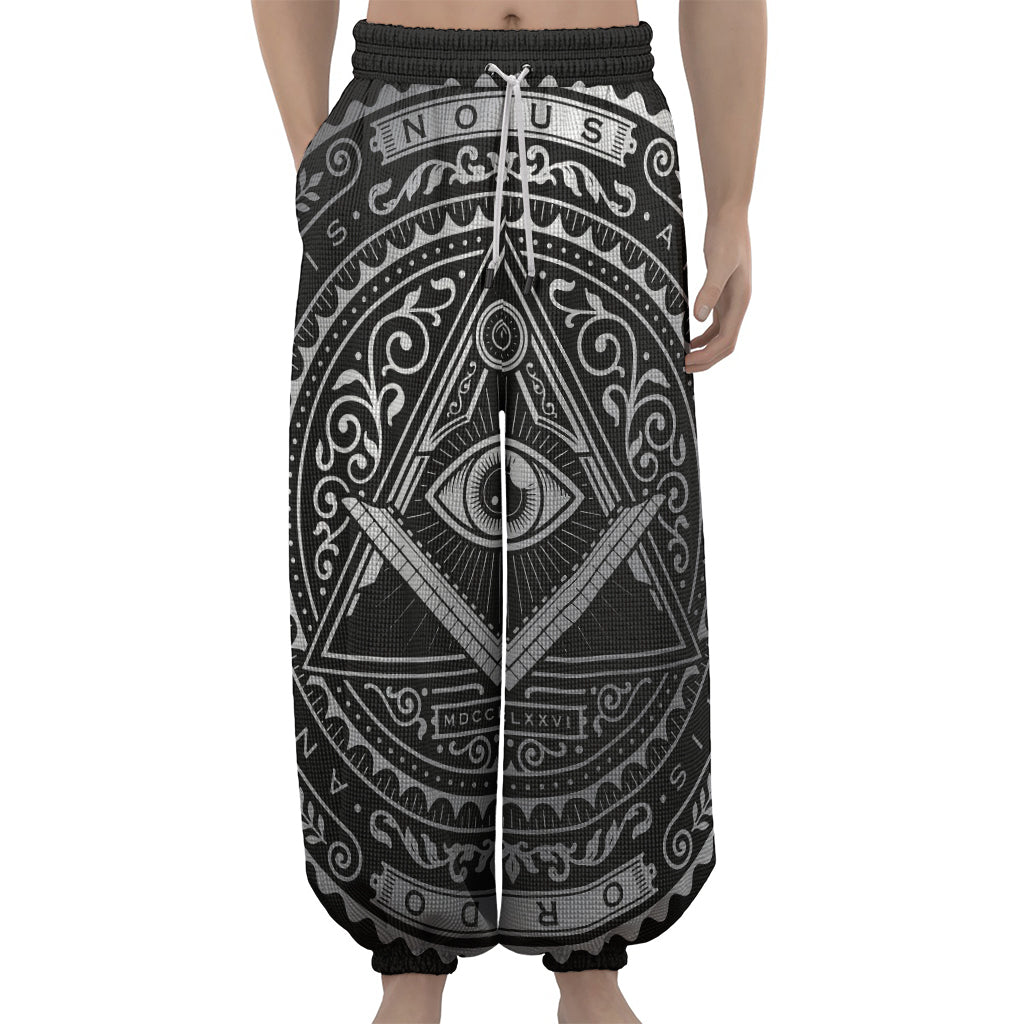 Silver And Black All Seeing Eye Print Lantern Pants