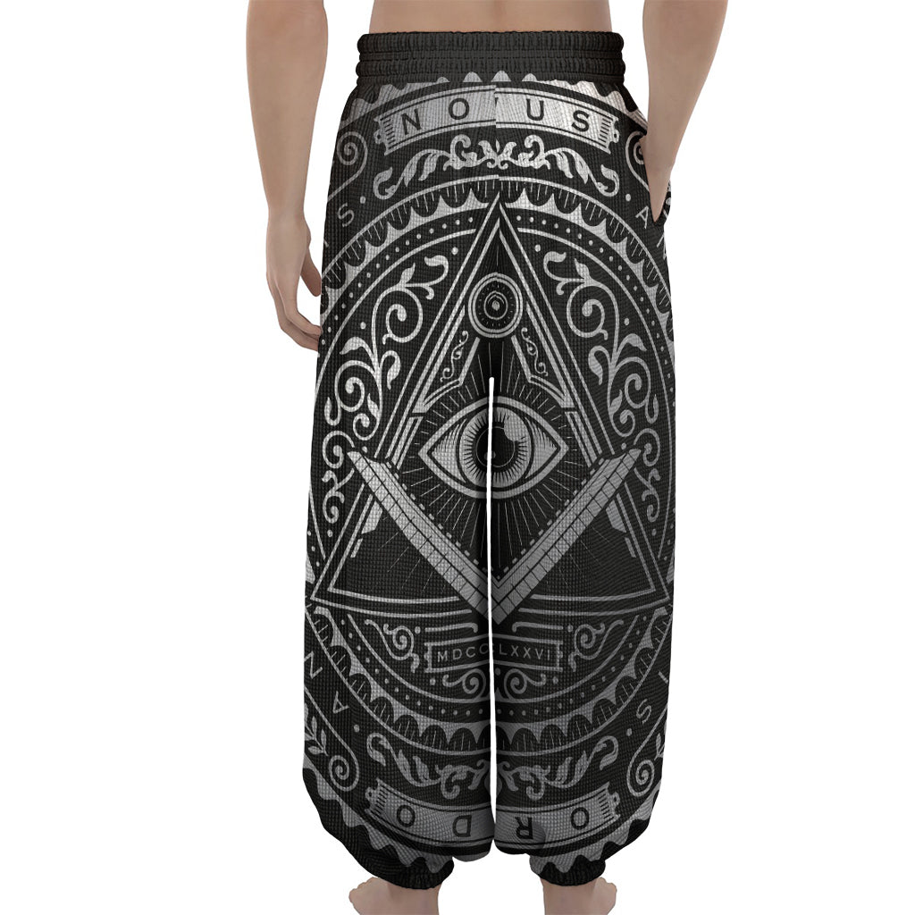 Silver And Black All Seeing Eye Print Lantern Pants