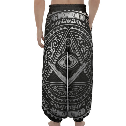 Silver And Black All Seeing Eye Print Lantern Pants