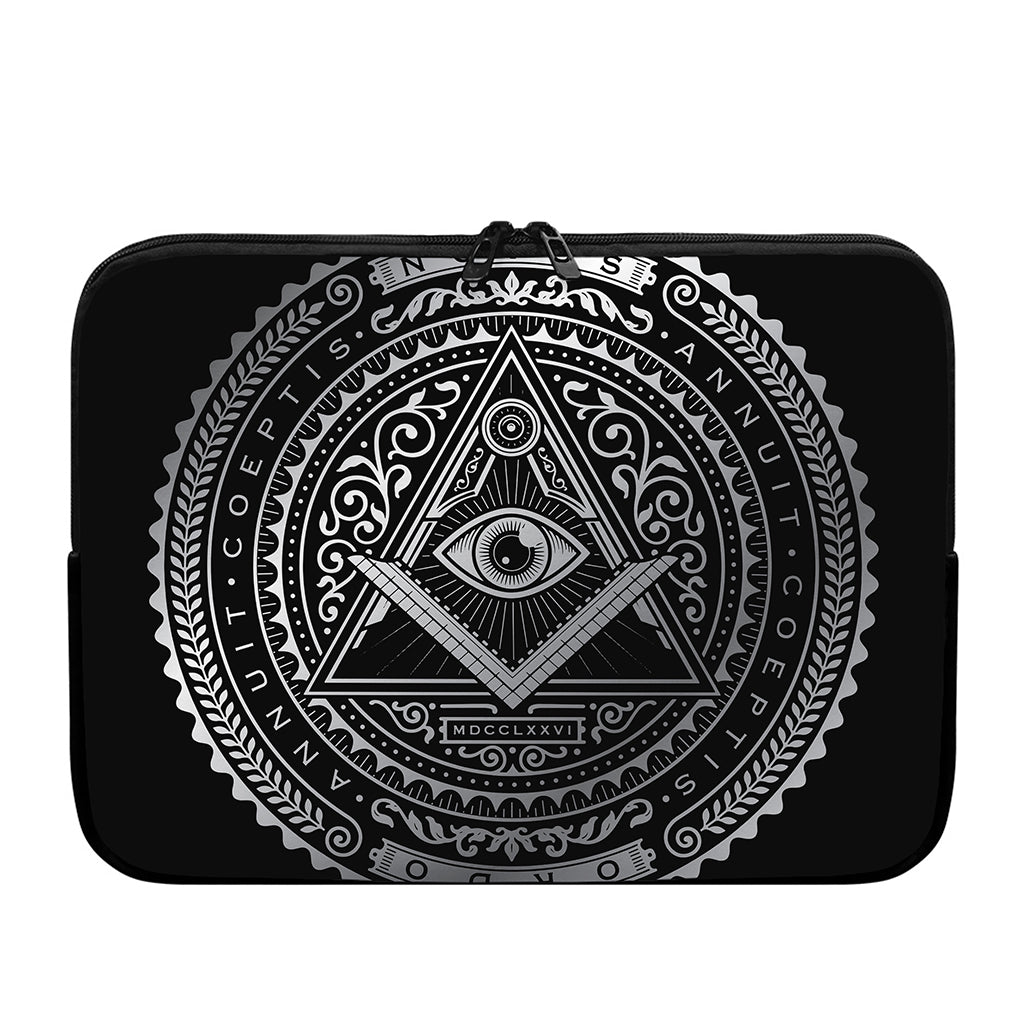 Silver And Black All Seeing Eye Print Laptop Sleeve