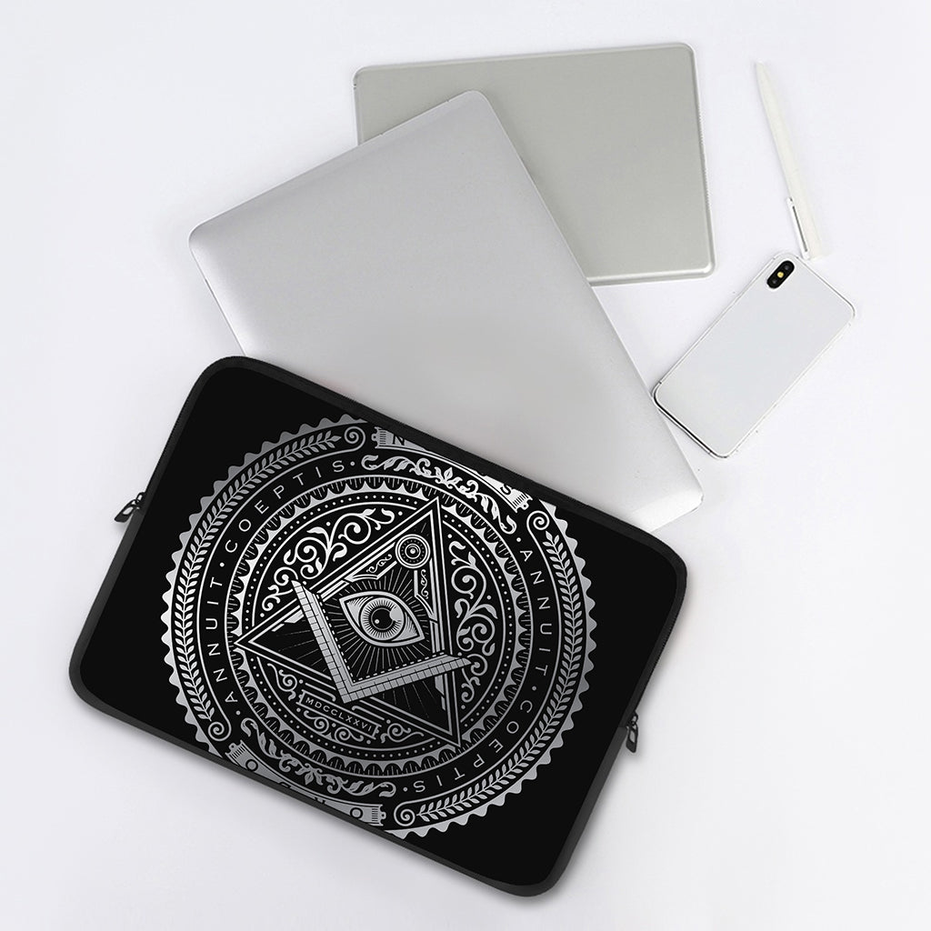 Silver And Black All Seeing Eye Print Laptop Sleeve
