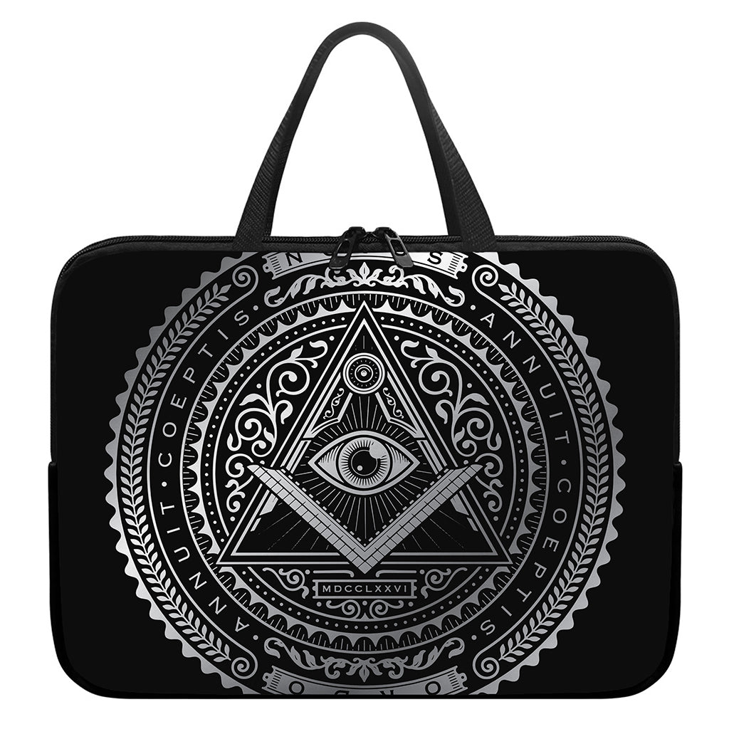 Silver And Black All Seeing Eye Print Laptop Sleeve With Handle
