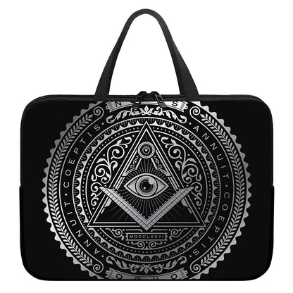 Silver And Black All Seeing Eye Print Laptop Sleeve With Handle