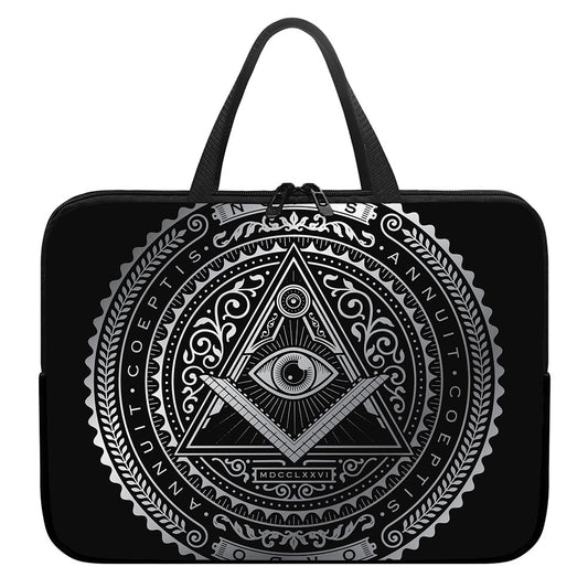 Silver And Black All Seeing Eye Print Laptop Sleeve With Handle