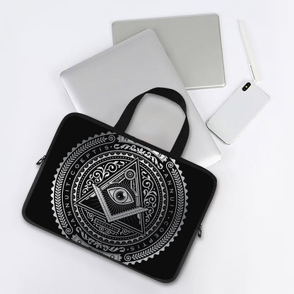 Silver And Black All Seeing Eye Print Laptop Sleeve With Handle