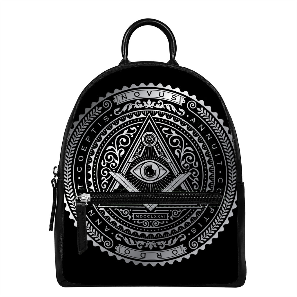 Silver And Black All Seeing Eye Print Leather Backpack