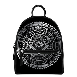 Silver And Black All Seeing Eye Print Leather Backpack