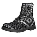 Silver And Black All Seeing Eye Print Lace-Up Boots