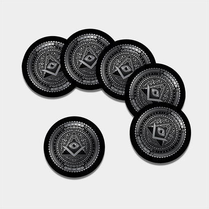 Silver And Black All Seeing Eye Print Leather Coaster Set
