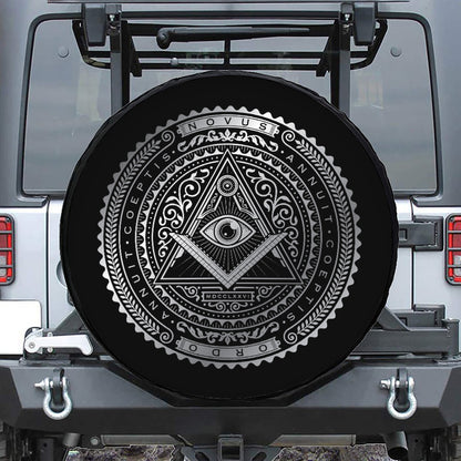Silver And Black All Seeing Eye Print Leather Spare Tire Cover