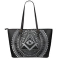 Silver And Black All Seeing Eye Print Leather Tote Bag With Zipper