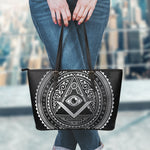 Silver And Black All Seeing Eye Print Leather Tote Bag