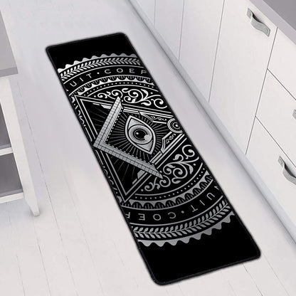 Silver And Black All Seeing Eye Print Long Kitchen Mat