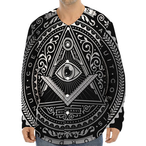 Silver And Black All Seeing Eye Print Long Sleeve Baseball Jersey