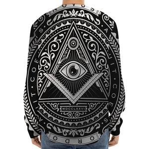 Silver And Black All Seeing Eye Print Long Sleeve Baseball Jersey