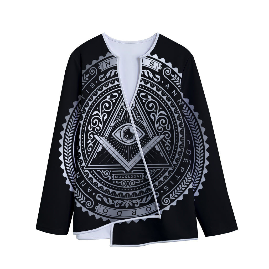 Silver And Black All Seeing Eye Print Long Sleeve Short Coat