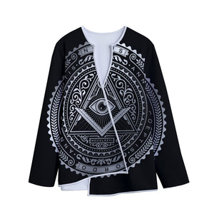 Silver And Black All Seeing Eye Print Long Sleeve Short Coat