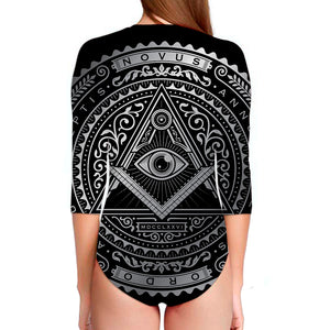 Silver And Black All Seeing Eye Print Long Sleeve Swimsuit