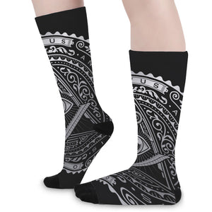 Silver And Black All Seeing Eye Print Long Socks