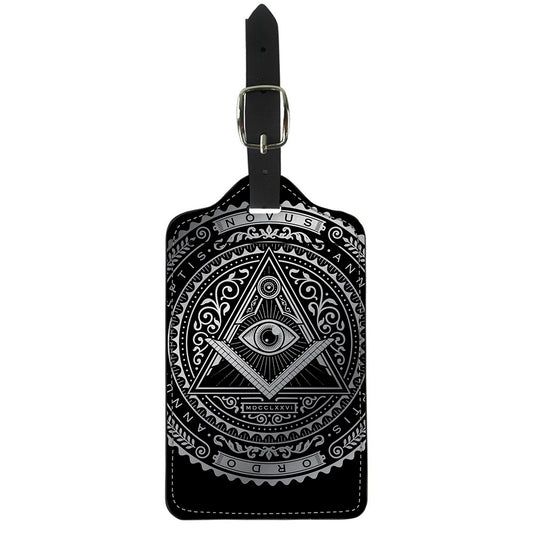 Silver And Black All Seeing Eye Print Luggage Tag