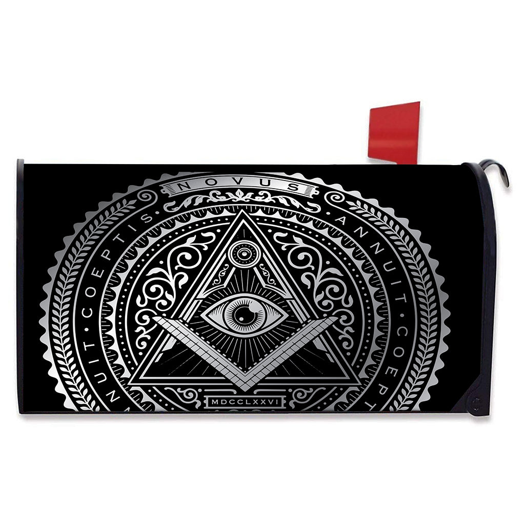 Silver And Black All Seeing Eye Print Mailbox Cover