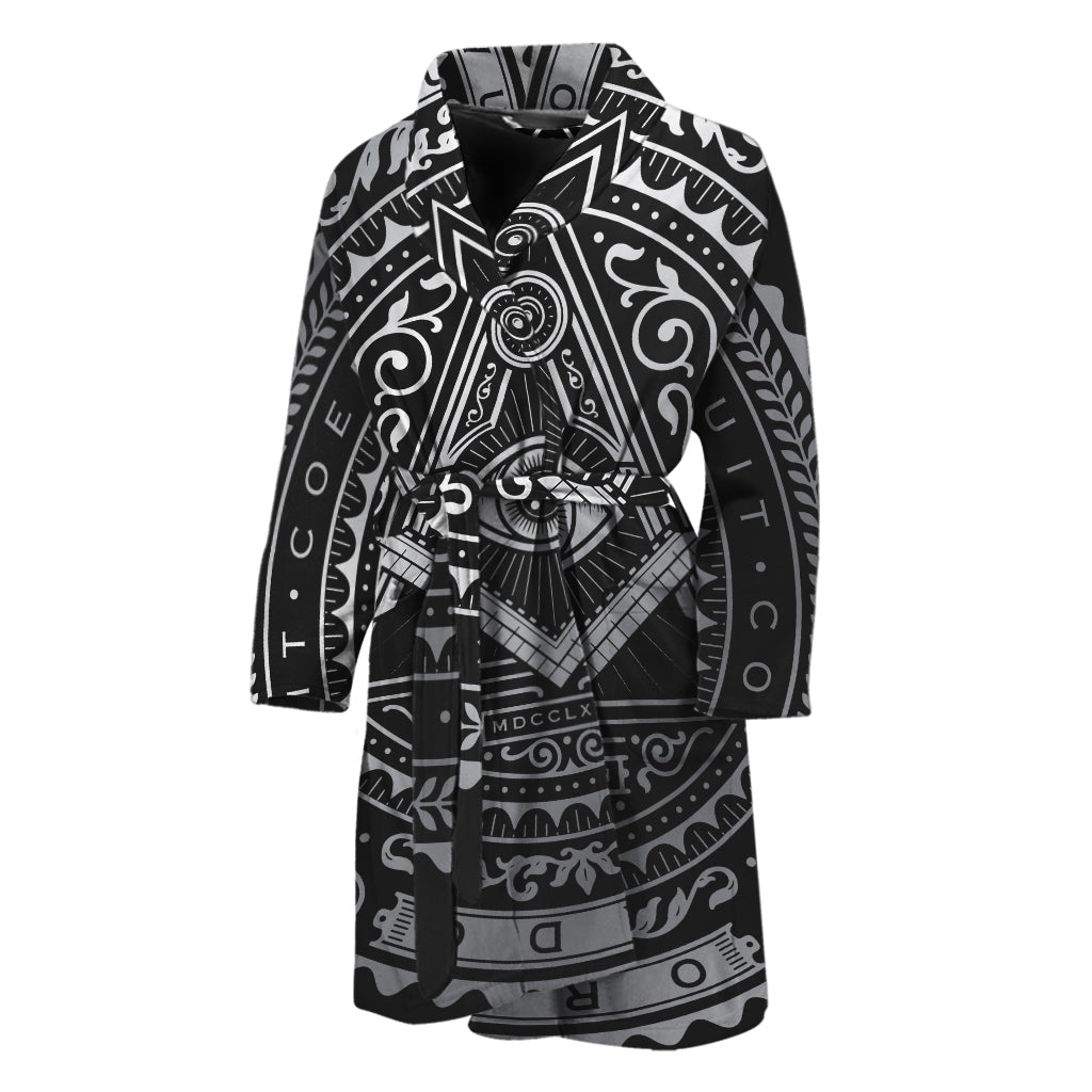 Silver And Black All Seeing Eye Print Men's Bathrobe