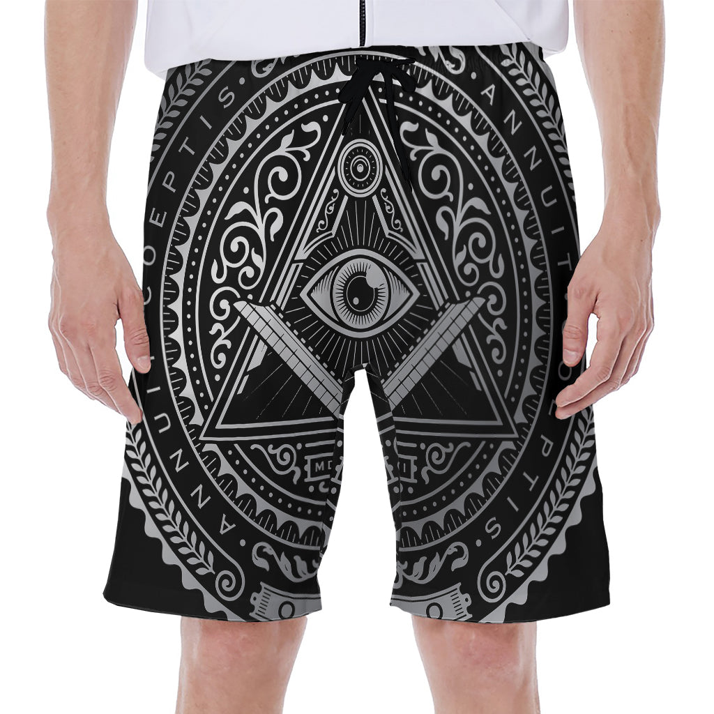 Silver And Black All Seeing Eye Print Men's Beach Shorts