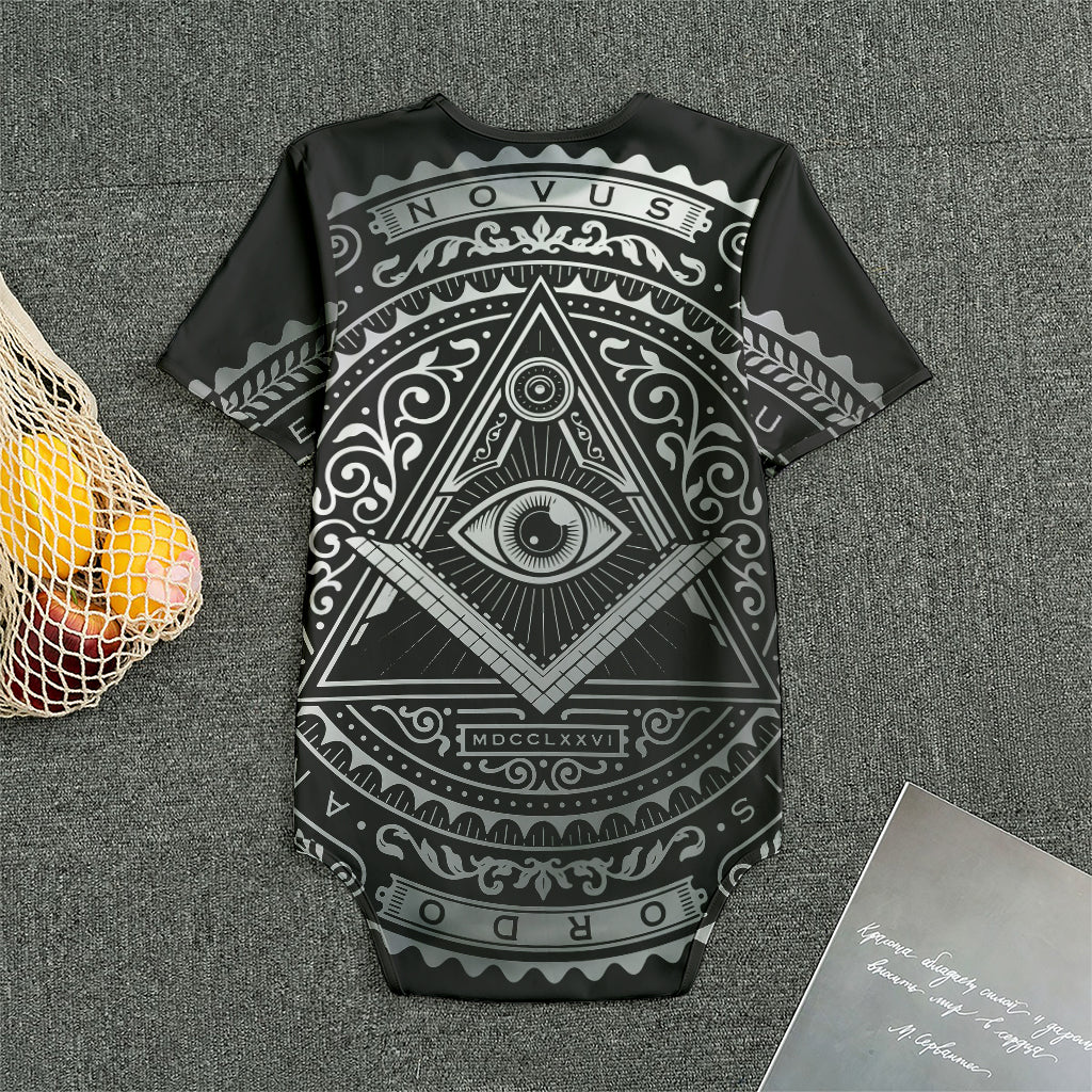Silver And Black All Seeing Eye Print Men's Bodysuit