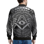 Silver And Black All Seeing Eye Print Men's Bomber Jacket