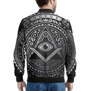 Silver And Black All Seeing Eye Print Men's Bomber Jacket