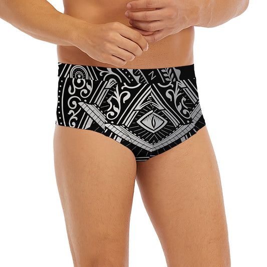 Silver And Black All Seeing Eye Print Men's Briefs