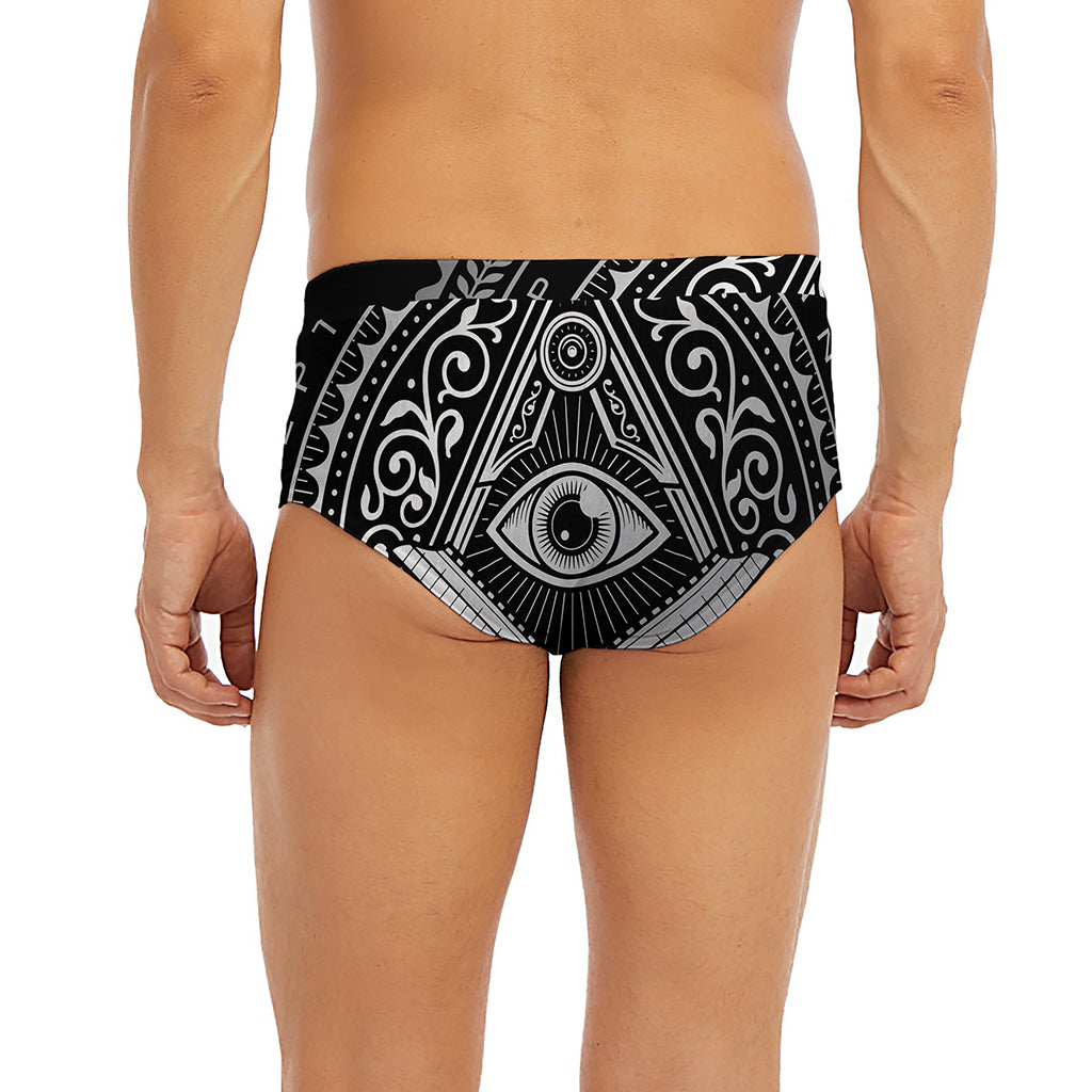 Silver And Black All Seeing Eye Print Men's Briefs