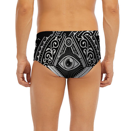 Silver And Black All Seeing Eye Print Men's Briefs