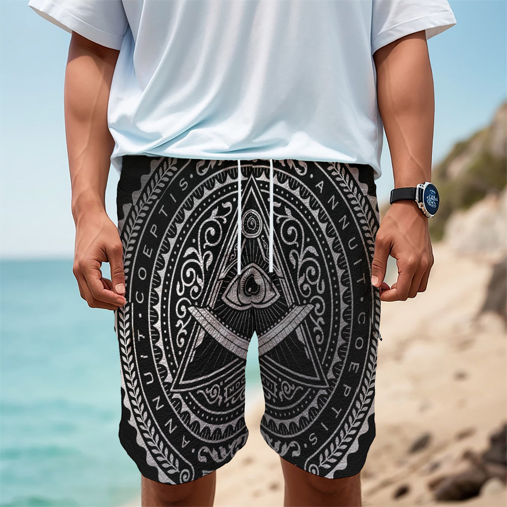 Silver And Black All Seeing Eye Print Men's Cargo Shorts