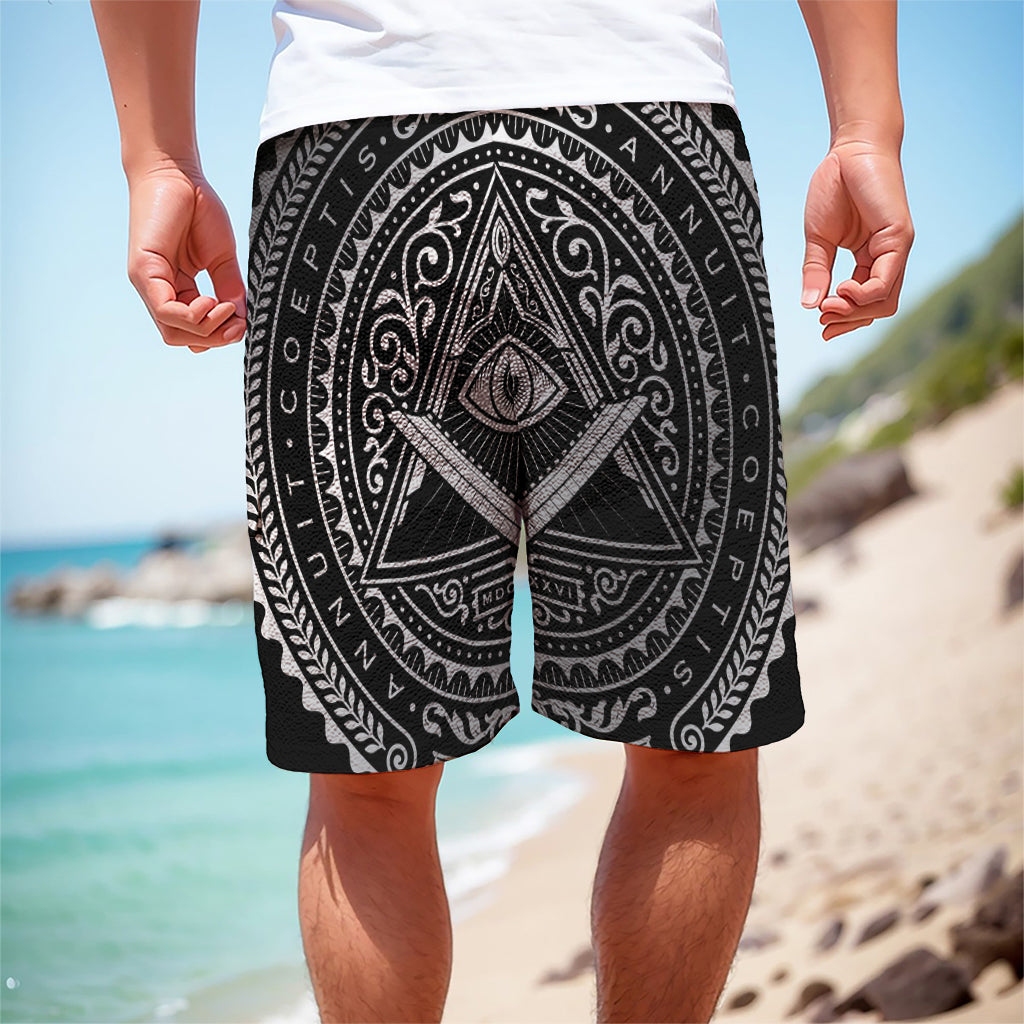 Silver And Black All Seeing Eye Print Men's Cargo Shorts