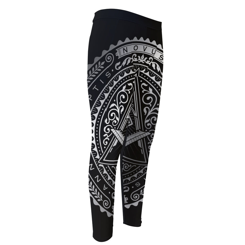 Silver And Black All Seeing Eye Print Men's Compression Pants