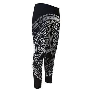 Silver And Black All Seeing Eye Print Men's Compression Pants