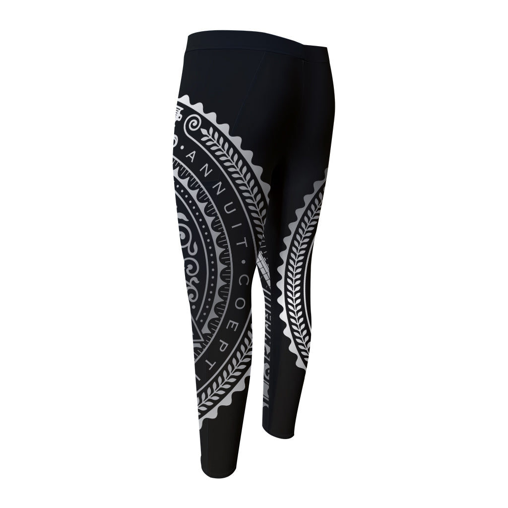 Silver And Black All Seeing Eye Print Men's Compression Pants