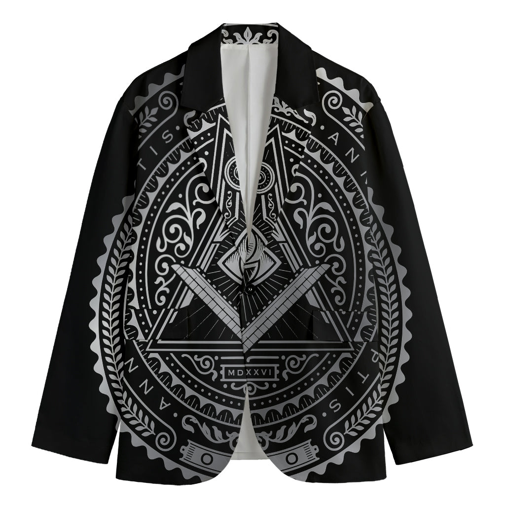 Silver And Black All Seeing Eye Print Men's Cotton Blazer