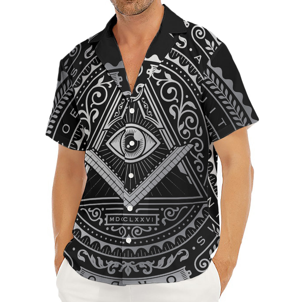 Silver And Black All Seeing Eye Print Men's Deep V-Neck Shirt