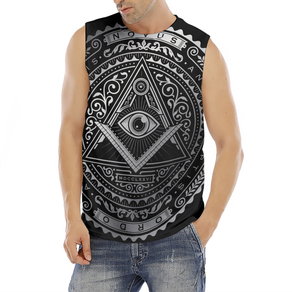 Silver And Black All Seeing Eye Print Men's Fitness Tank Top