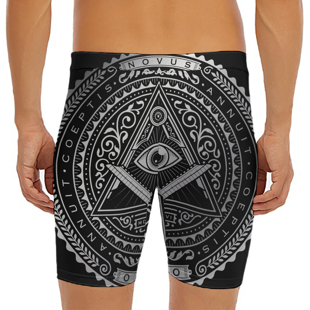 Silver And Black All Seeing Eye Print Men's Long Boxer Briefs
