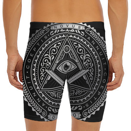 Silver And Black All Seeing Eye Print Men's Long Boxer Briefs