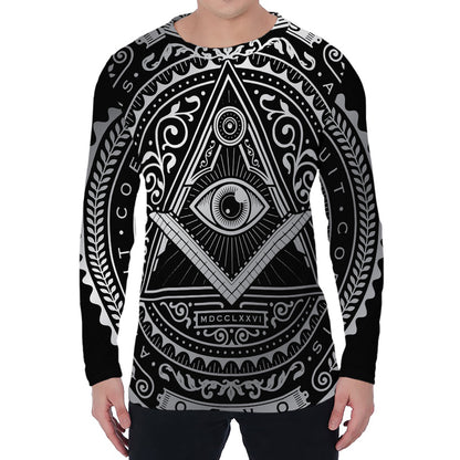 Silver And Black All Seeing Eye Print Men's Long Sleeve T-Shirt