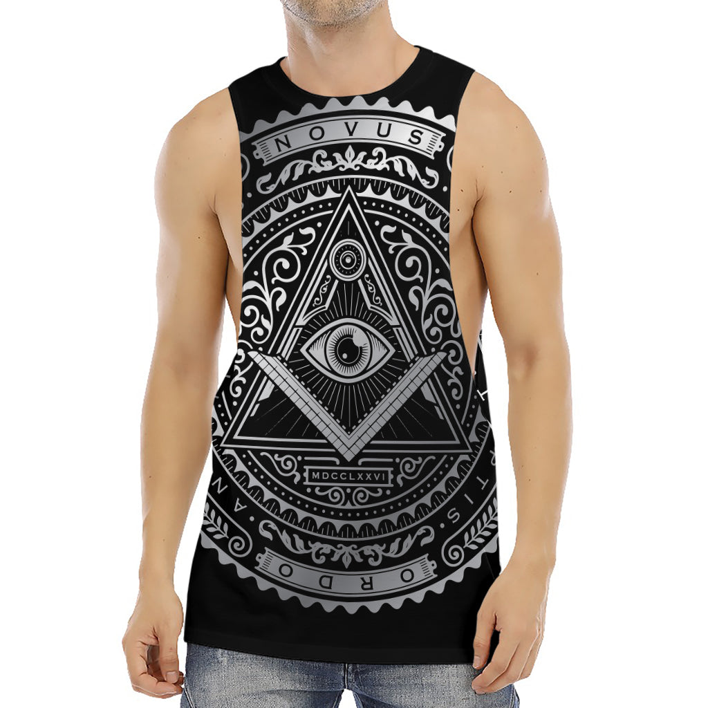 Silver And Black All Seeing Eye Print Men's Muscle Tank Top