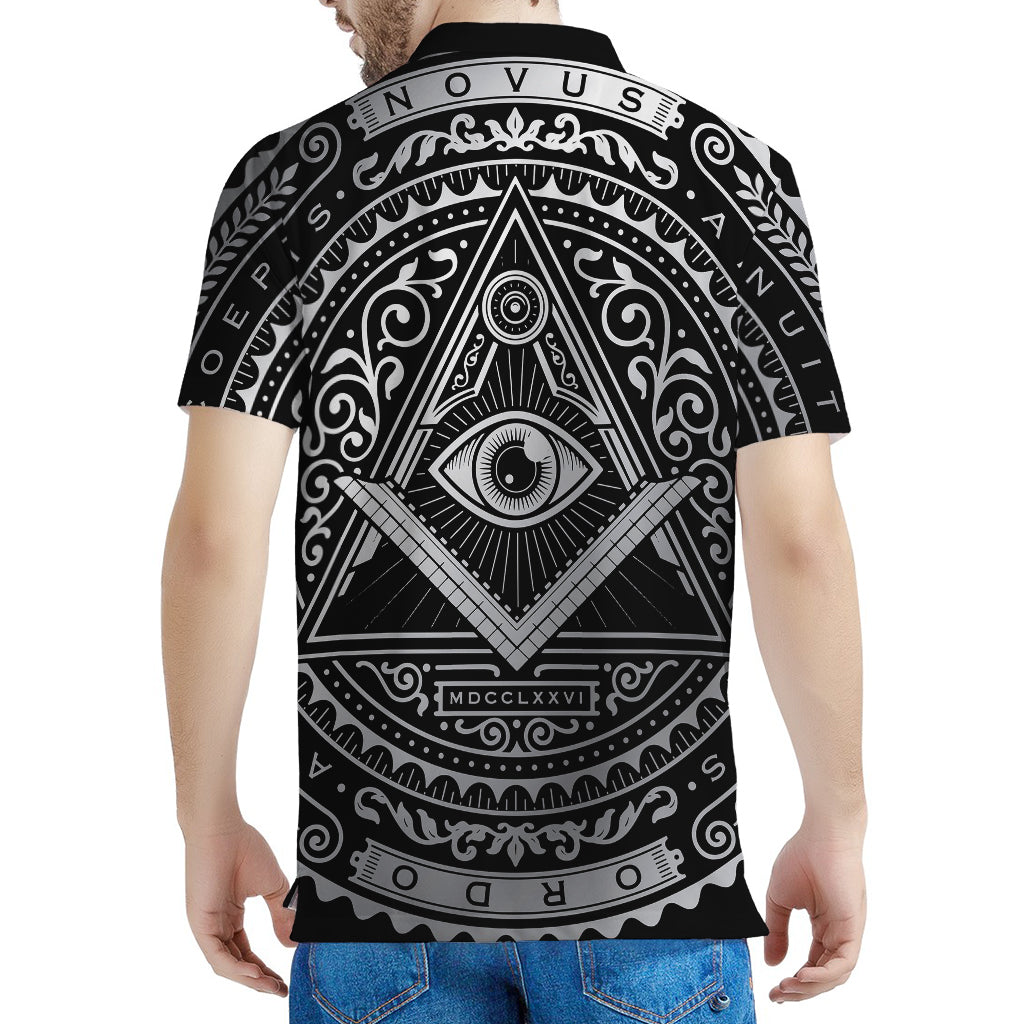 Silver And Black All Seeing Eye Print Men's Polo Shirt