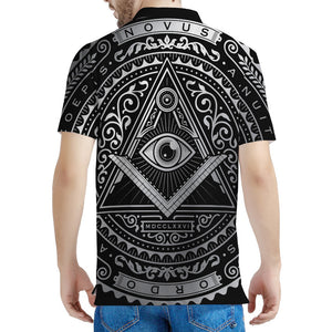Silver And Black All Seeing Eye Print Men's Polo Shirt
