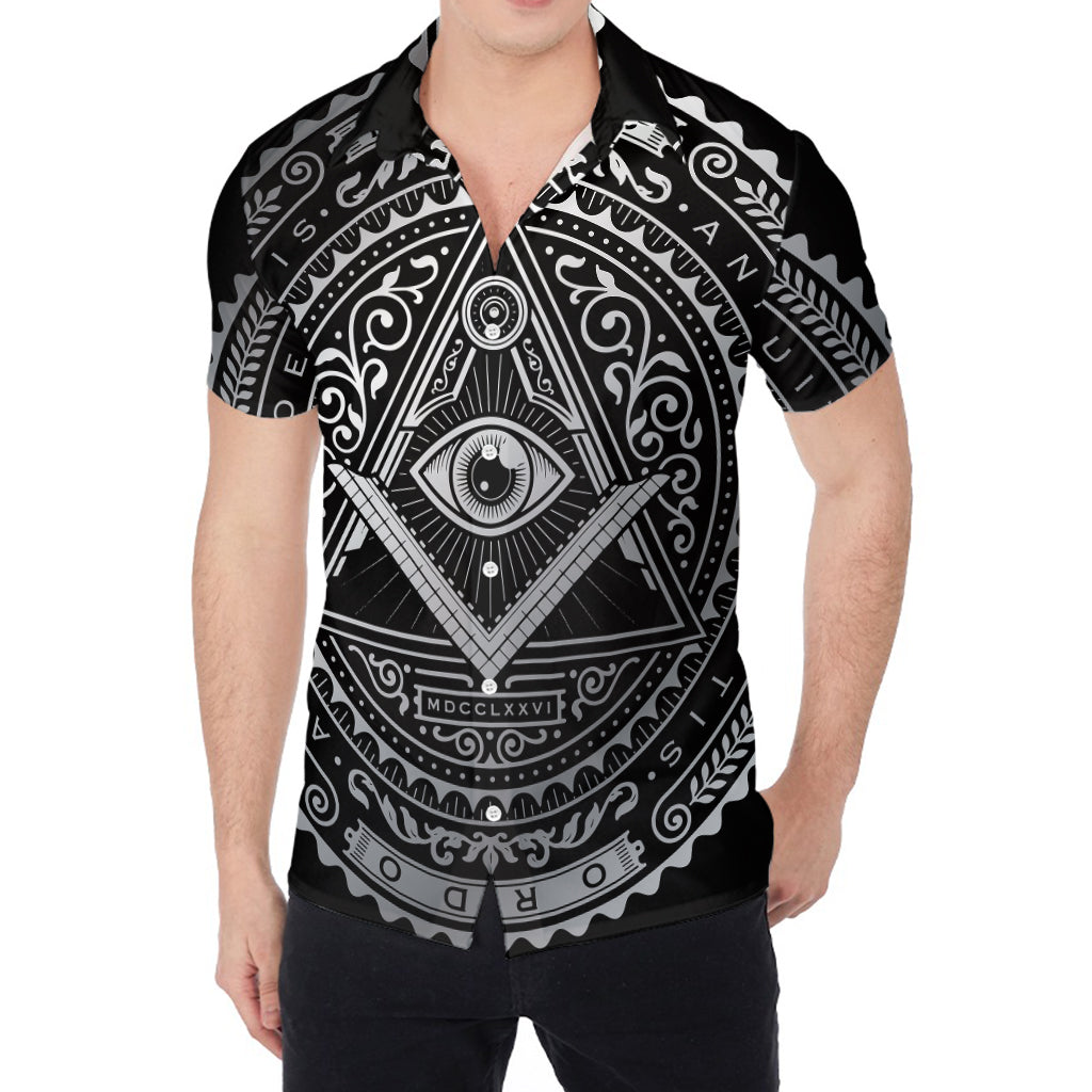 Silver And Black All Seeing Eye Print Men's Shirt