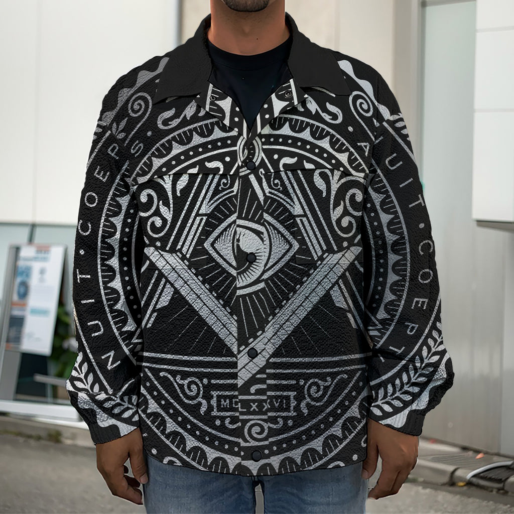 Silver And Black All Seeing Eye Print Men's Shirt Jacket