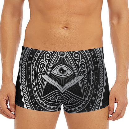 Silver And Black All Seeing Eye Print Men's Short Boxer Briefs